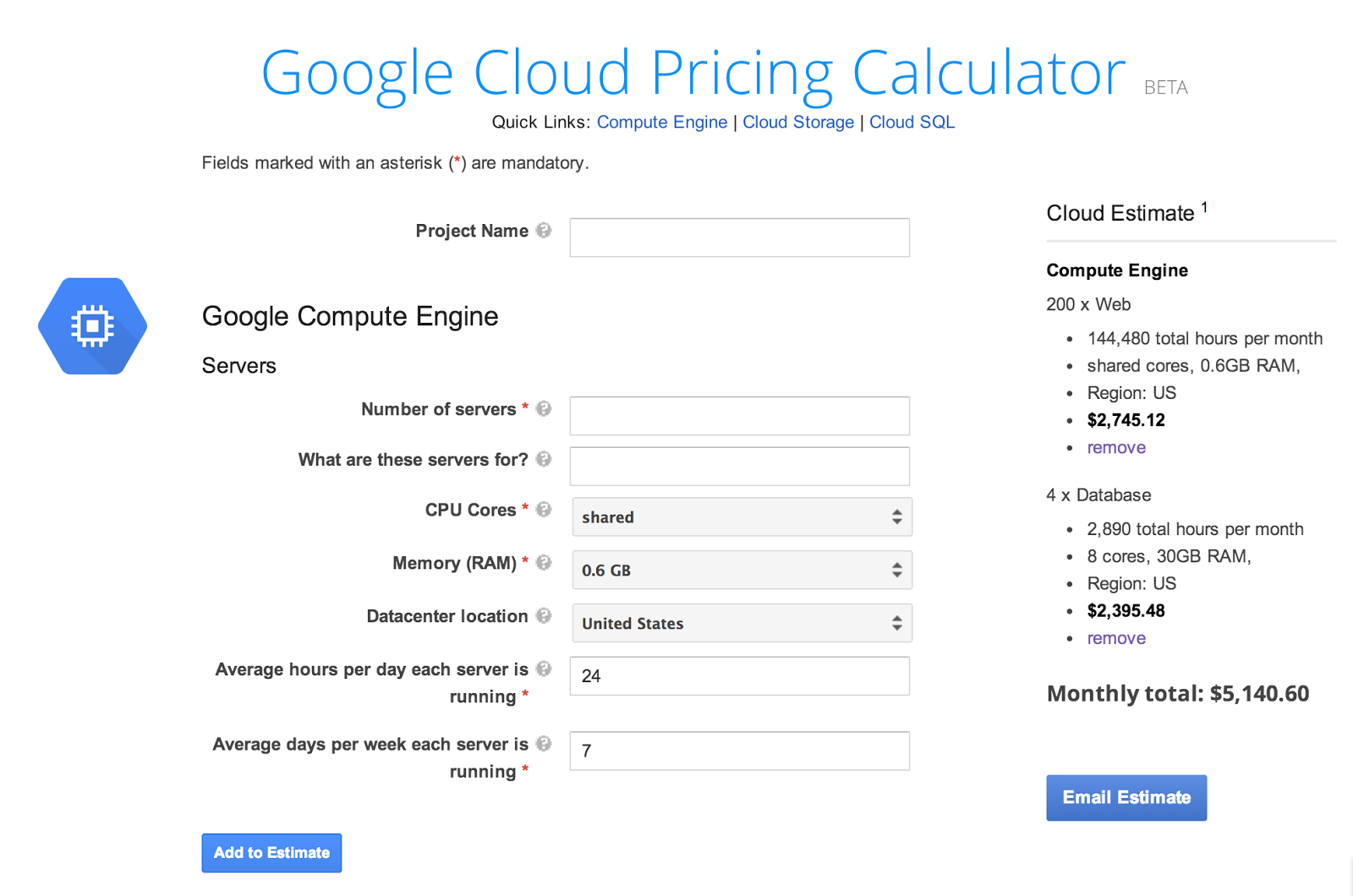 google cloud pricing calculator